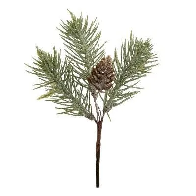 Ветка еловая с шишками с глиттером, H20 см, зеленый