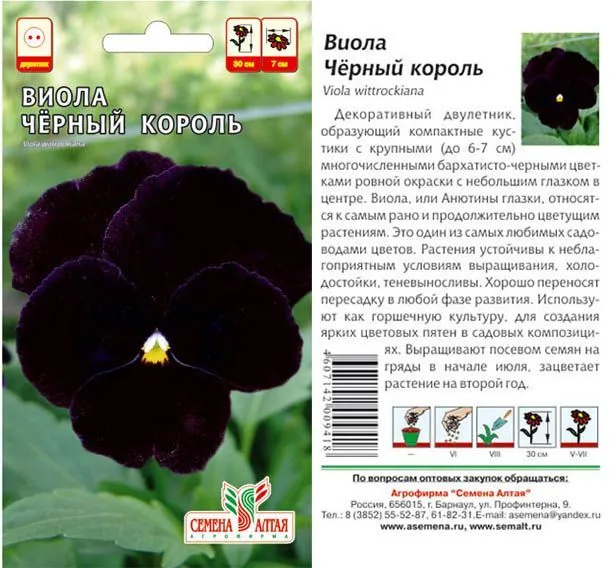 Виола Черный король (цветной пакет) 0,05г; Семена Алтая