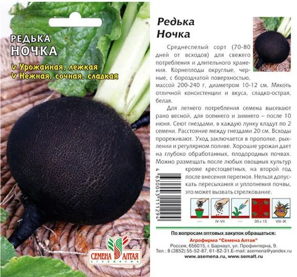 Редька Ночка (цветной пакет) 1г; Семена Алтая