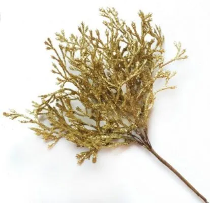 Ветка Туи с глиттером на вставке, H20см, золотой