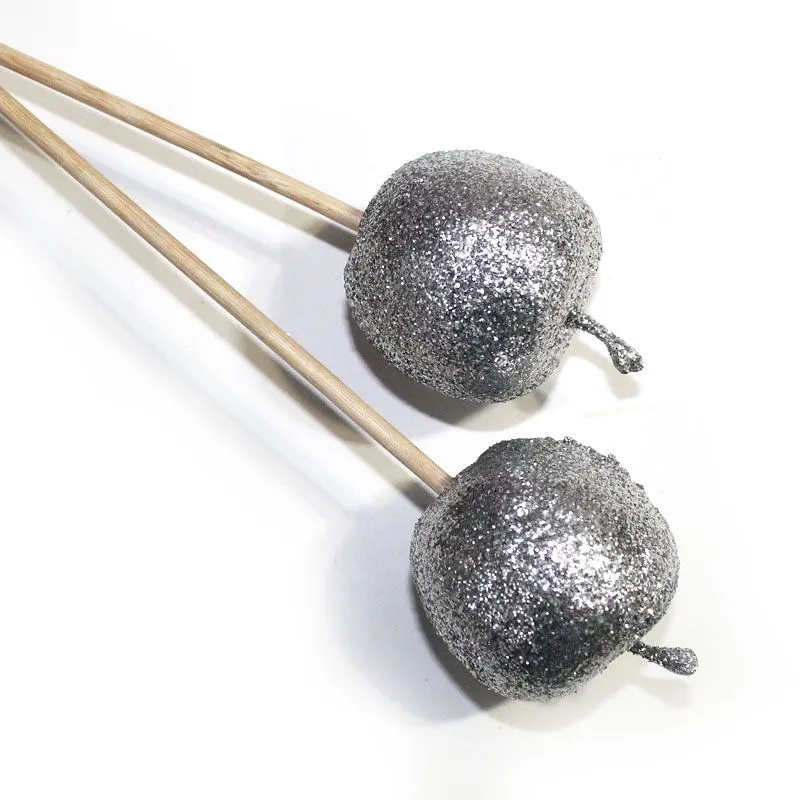 Яблоко с глиттером на вставке, D5x50см, серебряный