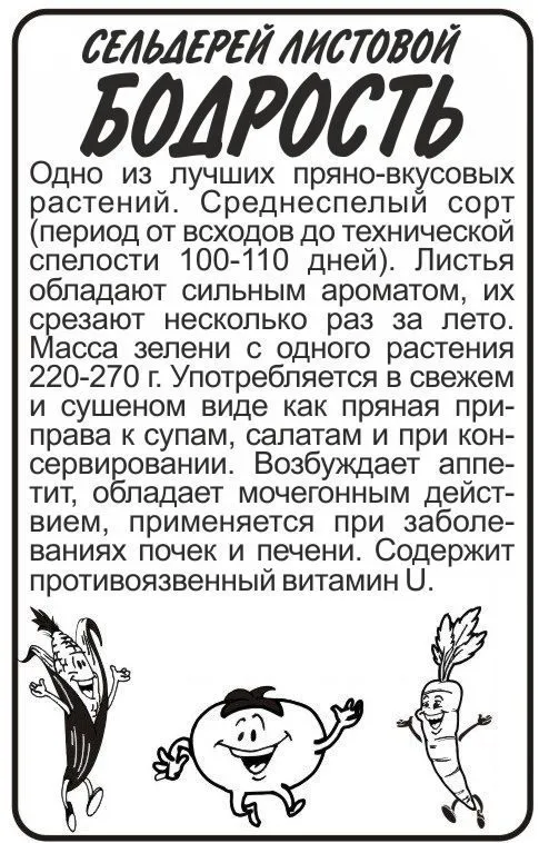 Сельдерей листовой Бодрость (белый пакет) 0,5г; Семена Алтая