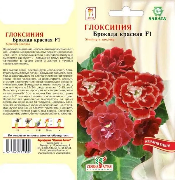 Глоксиния Брокада Красная F1 (цветной пакет) 8шт; Семена Алтая