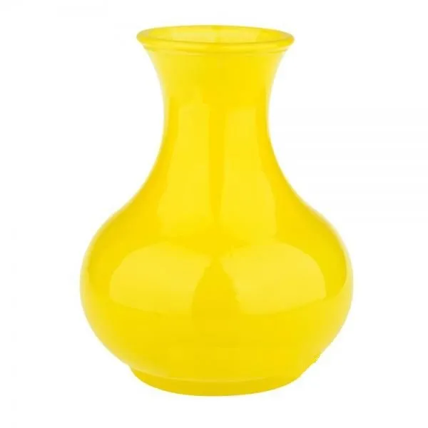 Ваза стеклянная,желтая, изгиб,  19,5см; Россия