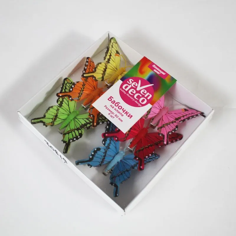 Набор прищепок Бабочка (перо), 8см, (6шт.)