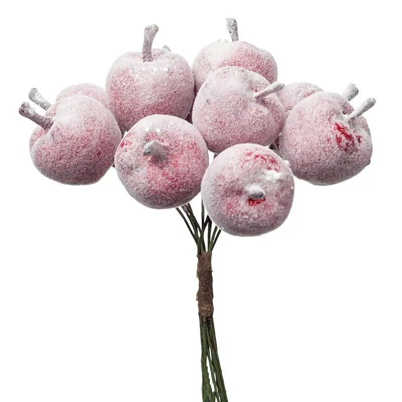 Набор яблок заснеженных на вставках 12шт., D2,3xL8см, красный