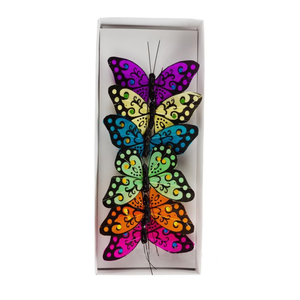 картинка Набор вставок Бабочка (перо), яркие, 9 см (уп 6 шт) от магазина Флоранж