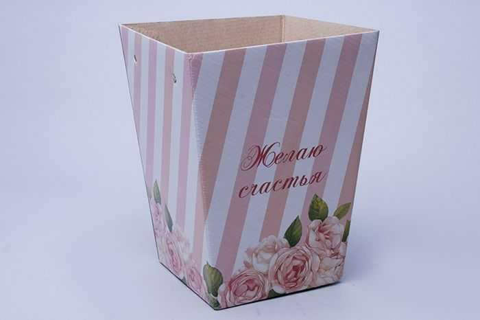 картинка сумка Плайм 79049 для цветов H220 D175/125 Желаю счастья Полосы от магазина Флоранж