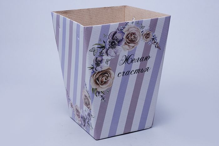 картинка сумка Плайм 79047 для цветов H220 D175/125 Желаю счастья Полосы фиолетовые от магазина Флоранж