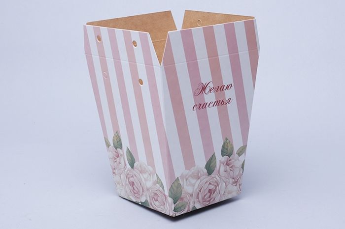 картинка сумка Плайм 78088  для цветов H150 D120/90 Желаю счастья Полосы от магазина Флоранж