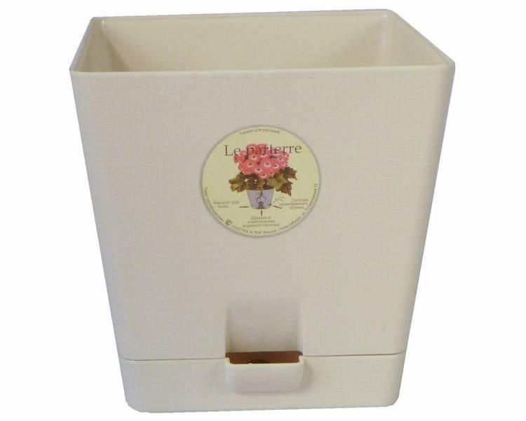 Кашпо пластиковое Квадрат, кремовое, 12х12см, 1л; Россия