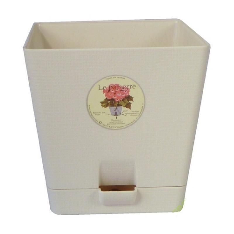 Кашпо пластиковое Квадрат, кремовое, 15х15см, 2л; Россия