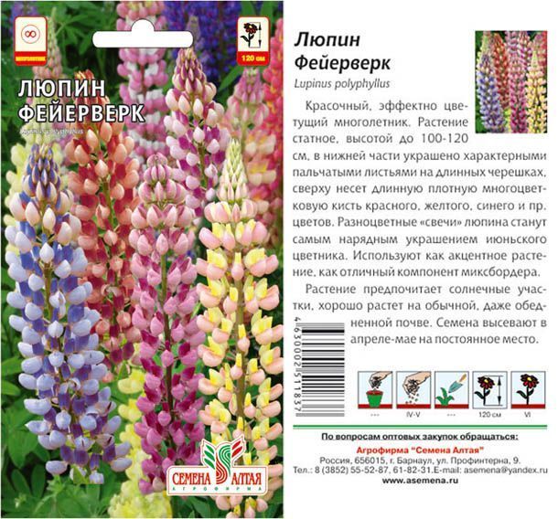 Люпин многолетний Фейерверк (цветной пакет) 0,3г; Семена Алтая
