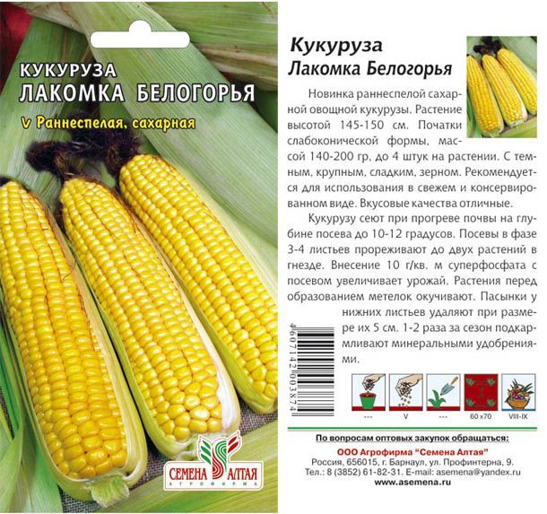 Кукуруза Лакомка Белогорья (цветной пакет) 5г; Семена Алтая