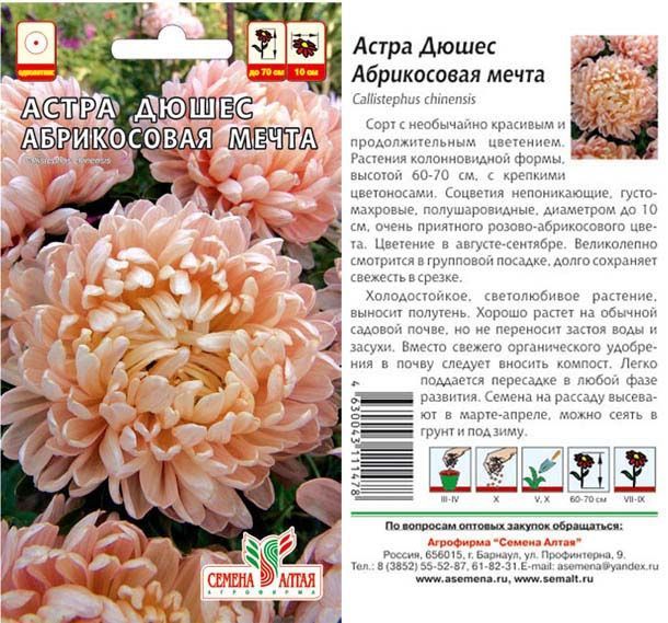 Астра Абрикосовая Мечта (цветной пакет) 0,3г; Семена Алтая