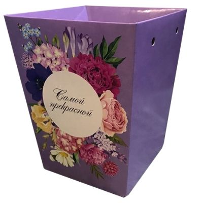 картинка Сумка Плайм Романтика Цветы на фиолетовом 80654 для цветов H150 D120/90см  от магазина Флоранж