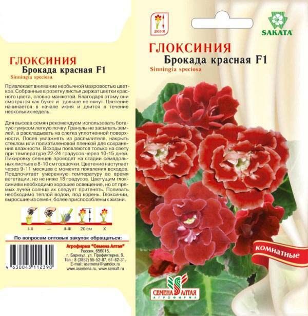 Глоксиния Брокада Красная F1 (цветной пакет) 8шт; Семена Алтая