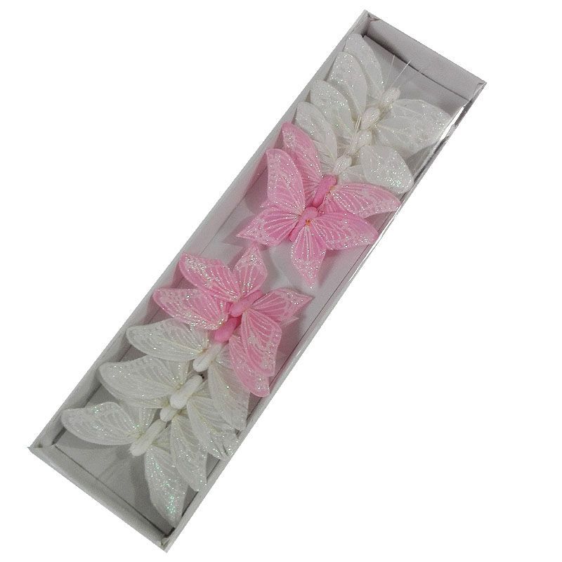 картинка Набор вставок Бабочка, бело-розовые, 8см, (12шт) от магазина Флоранж