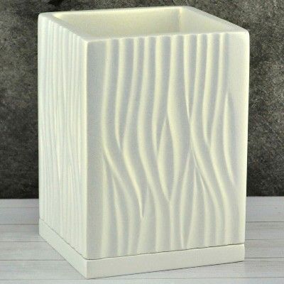Горшок керамический Кубик Волна высокий 651955, белый, 12*12/h17см,  Россия