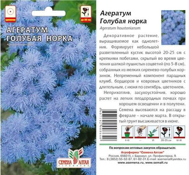 Агератум Голубая Норка (цветной пакет) 0,1г; Семена Алтая