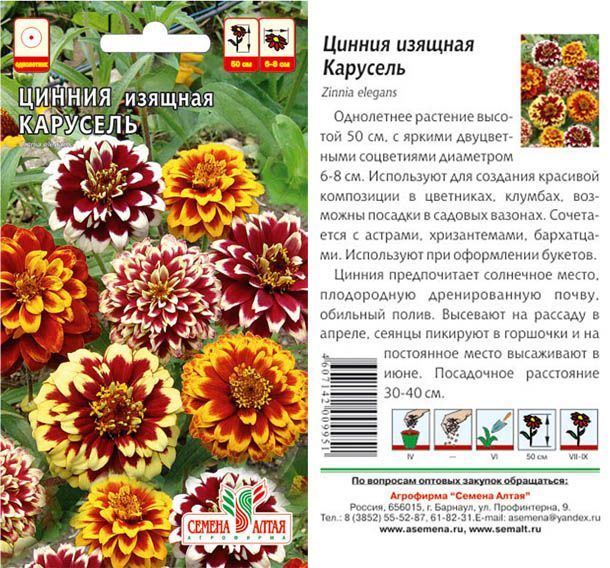 картинка Цинния Карусель Изящная (цветной пакет) 0,3г; Семена Алтая от магазина Флоранж