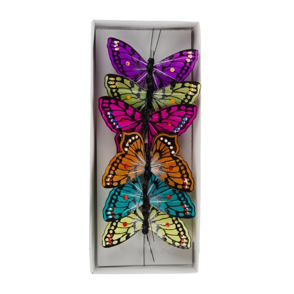 картинка Набор вставок Бабочка (перо), пестрые, 9 см (уп 6 шт) от магазина Флоранж