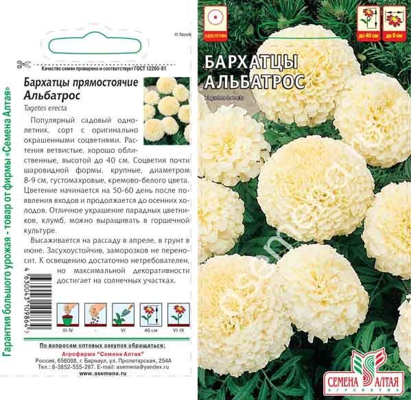 картинка Бархатцы Альбатрос (цветной пакет) 0,1г; Семена Алтая от магазина Флоранж