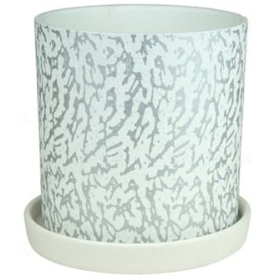 картинка Горшок керамический  цилиндр Шарм, бело-серебрянный; Россия от магазина Флоранж