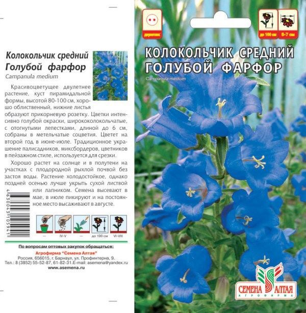 Колокольчик средний Голубой Фарфор (цветной пакет) 0,1г; Семена Алтая