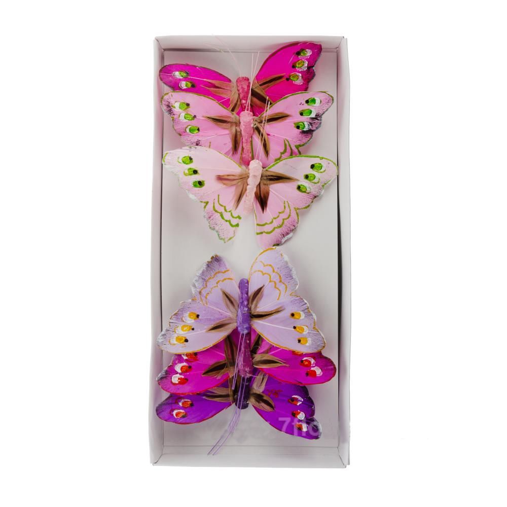 Набор вставок Бабочка (перо), фиолетово-розовые, 10см, (6шт)