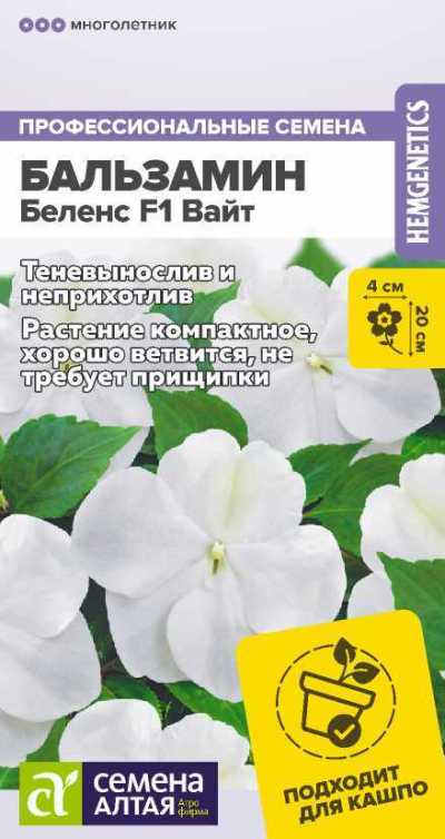 картинка Бальзамин Беленс Вайт (цветной пакет) 5шт; Семена Алтая Голландия  от магазина Флоранж