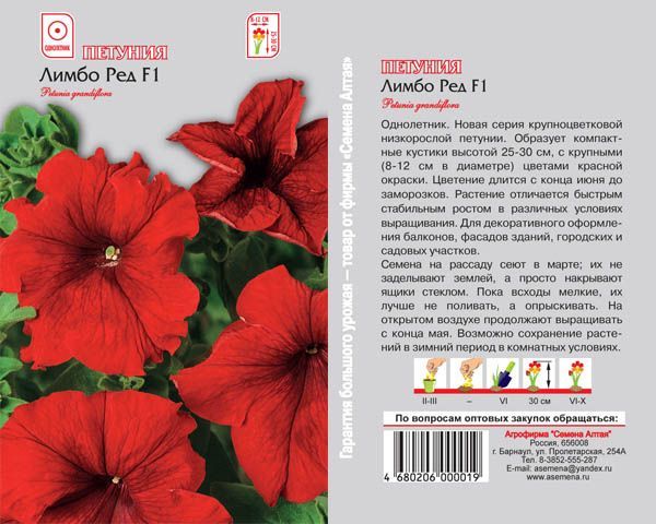 картинка Петуния Лимбо Ред (цветной пакет) 10шт; Семена Алтая от магазина Флоранж