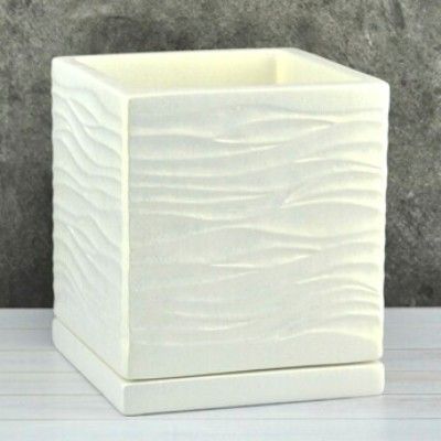 Горшок керамический Кубик Волна 651986, белый, 15*15/h17см, 2.6 л,  Россия