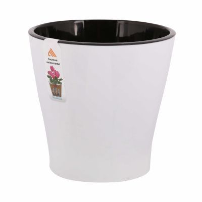 Горшок пластиковый Лея двойной с автополивом, белый, 16,2х16,2см, 2,2л; Россия