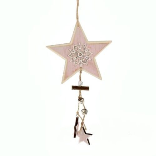 Елочное украшение "Звезда" (дерево), 11.5х22.5см, светло/розовый