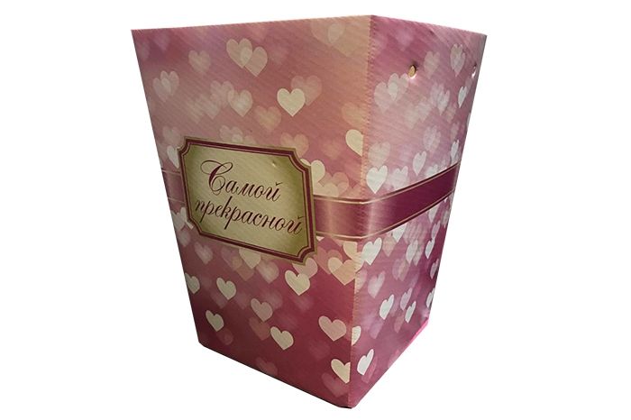 картинка сумка Плайм 80658 для цветов H220 D175/125 Романтика Сердце розовое от магазина Флоранж